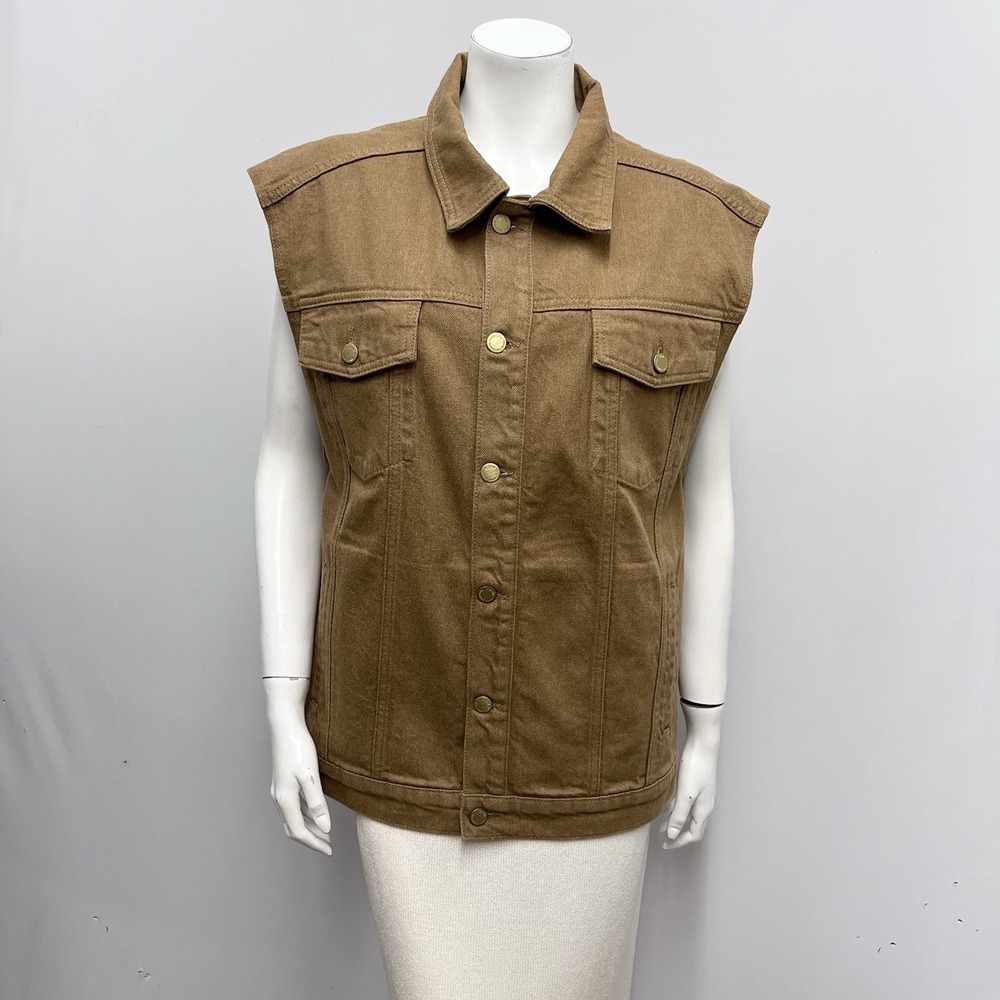 Triarchy Denim Jean Vest Tan Brown Tone NWT $329.00 Size Large L